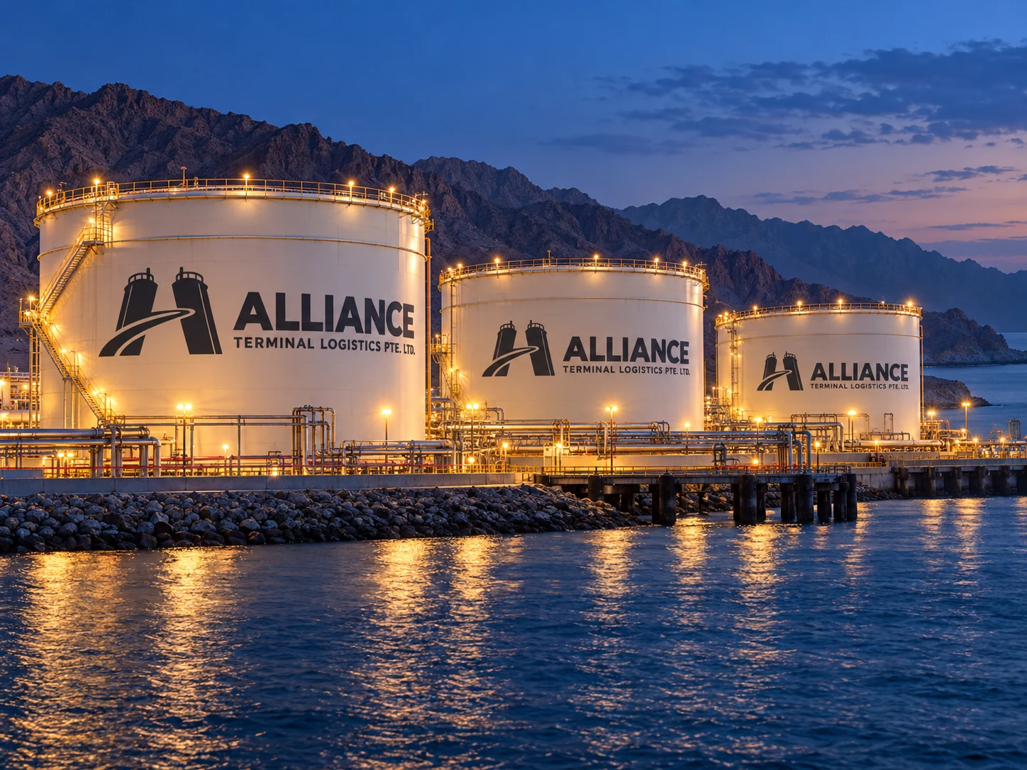 ALLIANCE tank artwork for Fujairah: illuminated tank farm