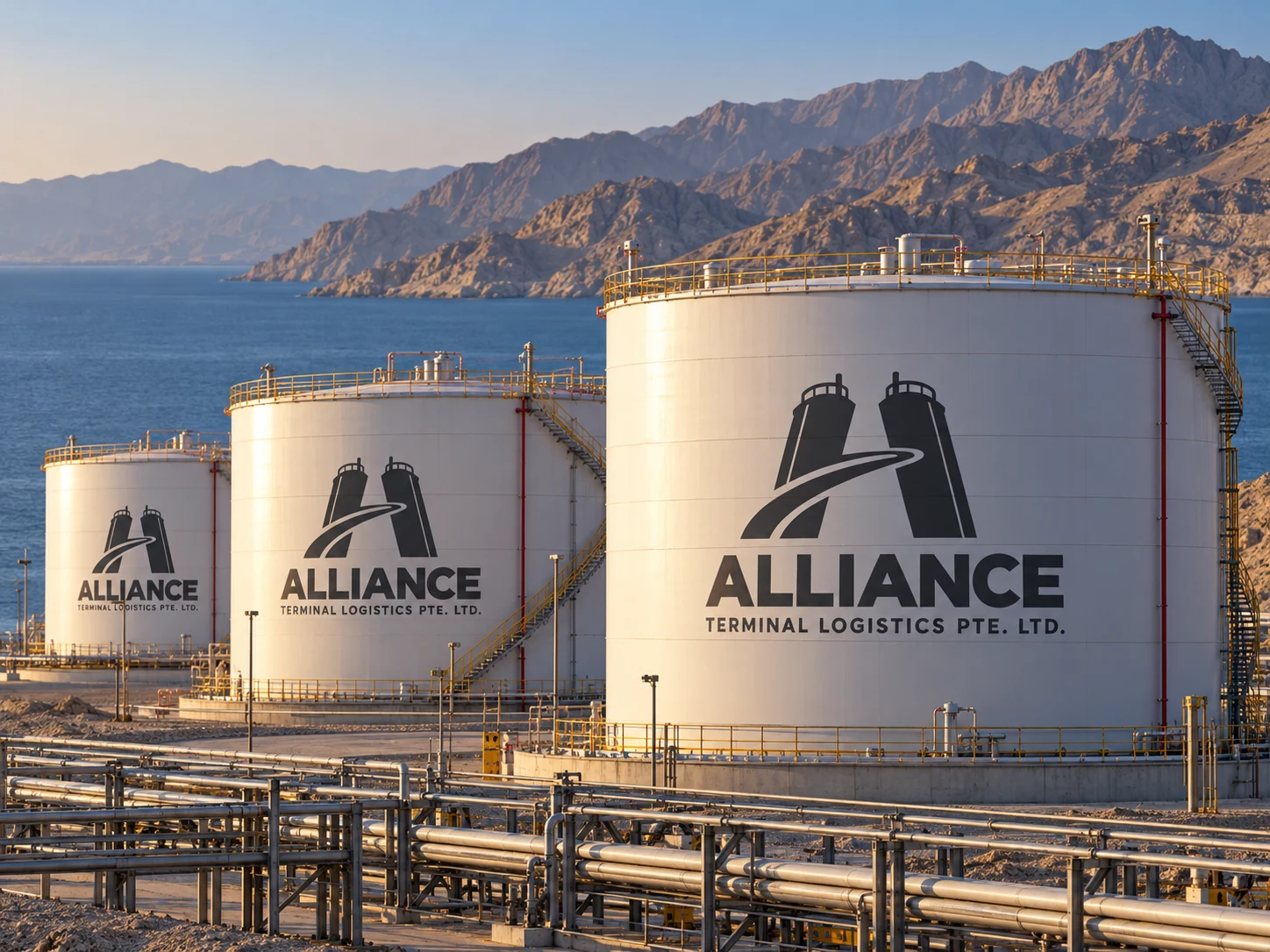 ALLIANCE tank artwork for Fujairah: storage rows and pipe racks