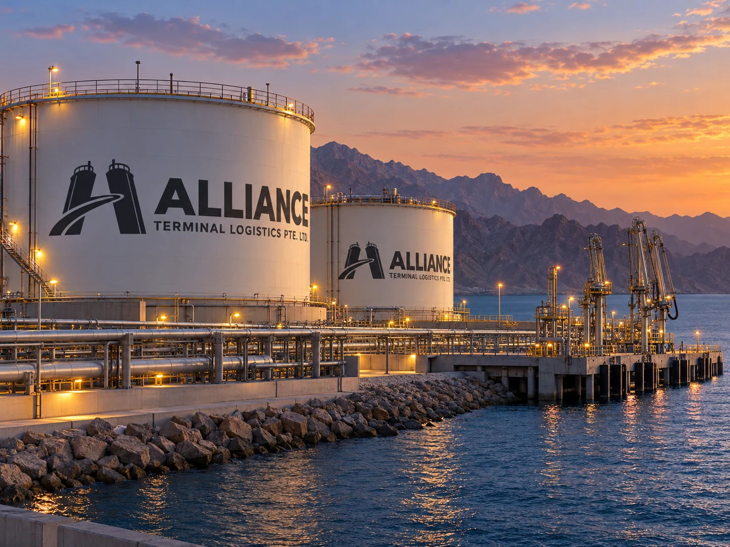 ALLIANCE tank artwork for Fujairah: twilight terminal view