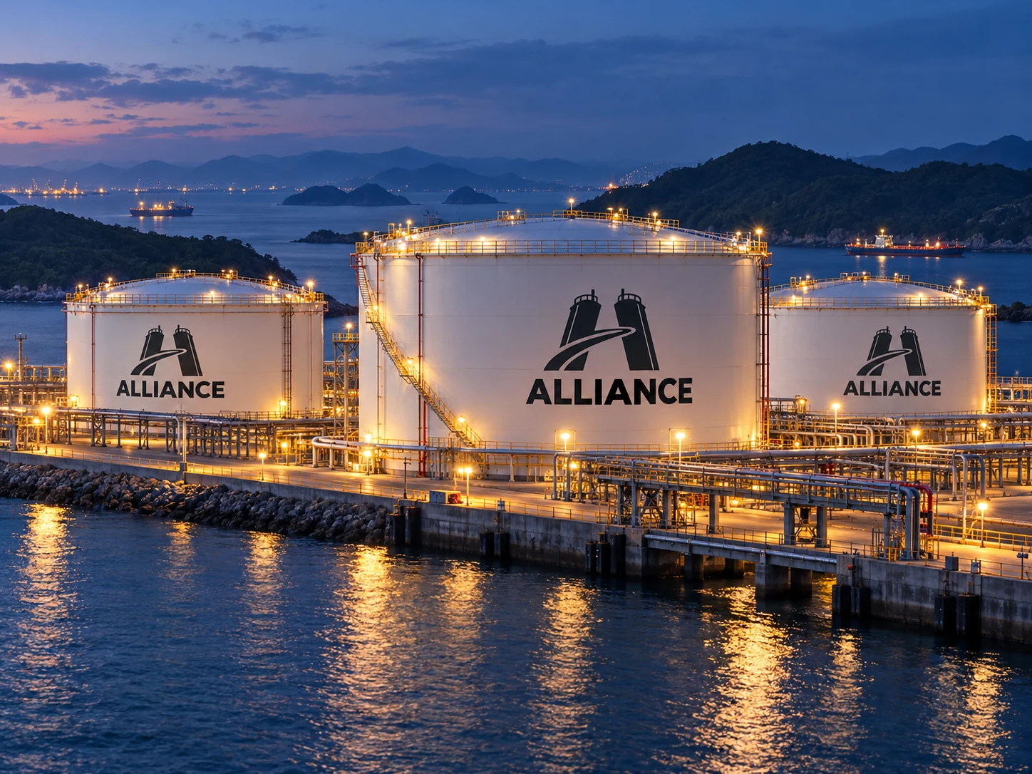 ALLIANCE tank artwork for Zhoushan: illuminated tank farm