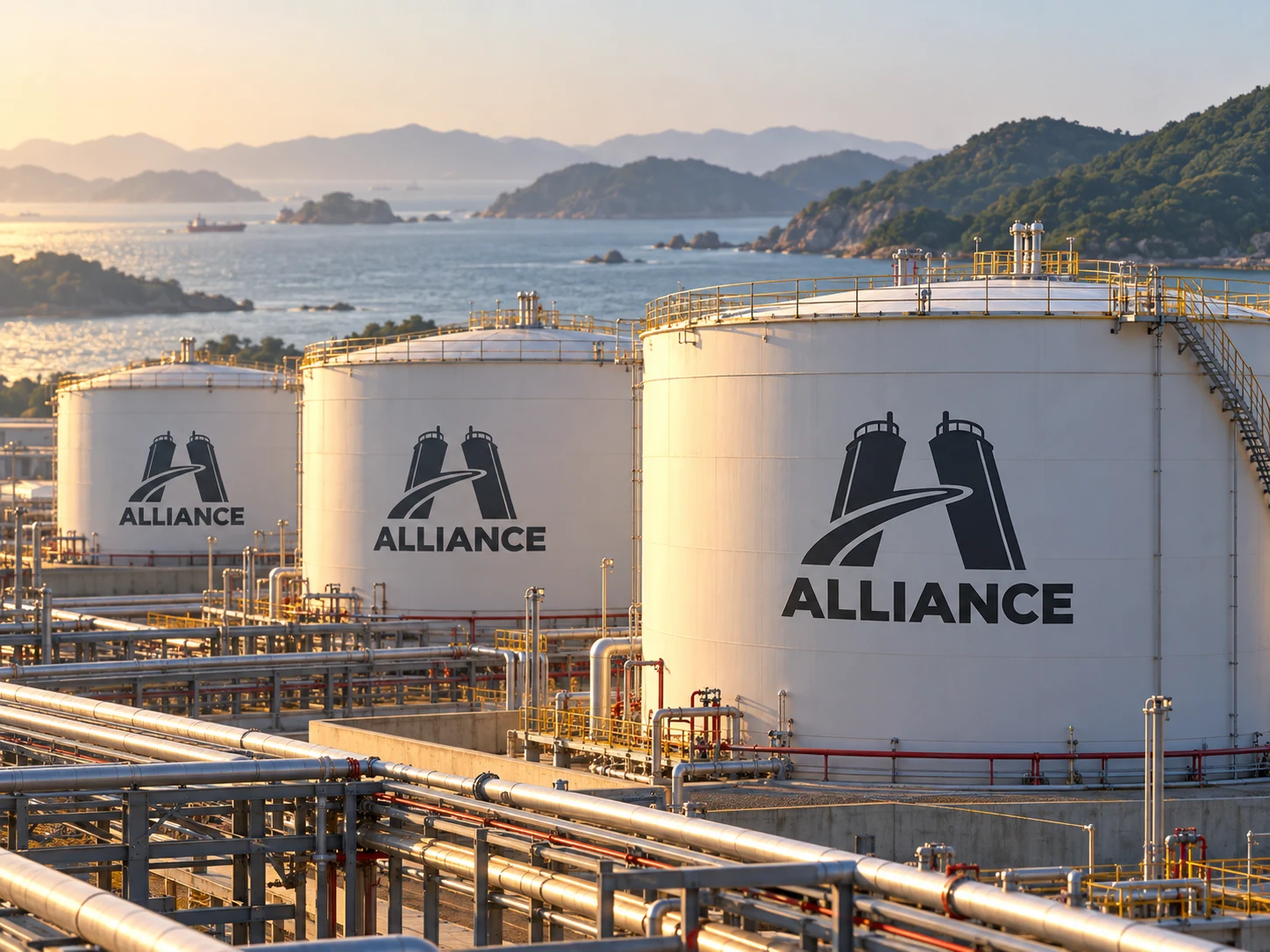 ALLIANCE tank artwork for Zhoushan: storage rows and pipe racks